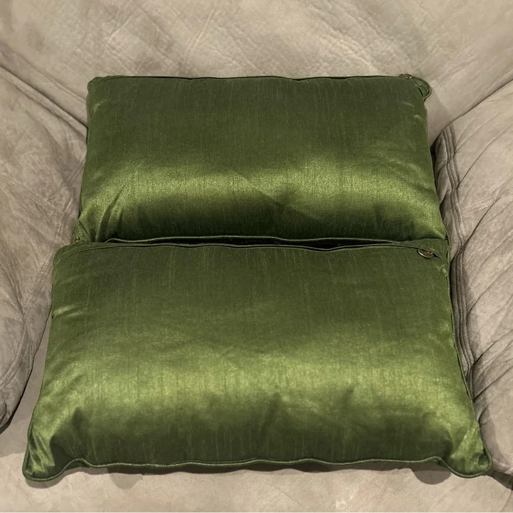Pier 1 Green Velvet and Satin Like Sequin and Beaded Pillow Set